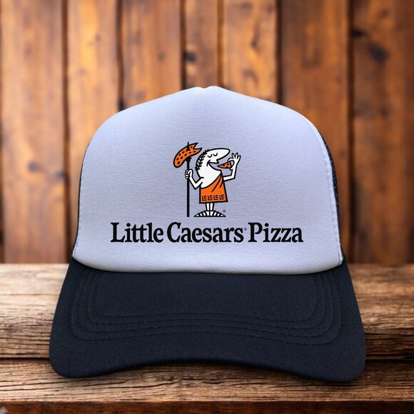 Little Caesars Pizza Mens Trucker Hat Black 90s Vintage Logo Baseball Cap - Picture 1 of 4